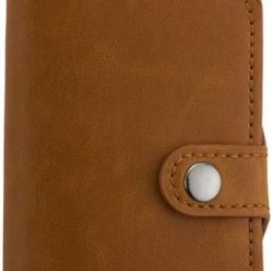 Kopen 🔔 Statch Portemonnee Luxe Uitschuifbare Pasjeshouder Van Aluminium & Leer - Creditcardhouder / Kaarthouder Voor Mannen En Vrouwen - Anti-Skim / RFID Card Protector Tot 13 Pasjes - Bruin ❤️