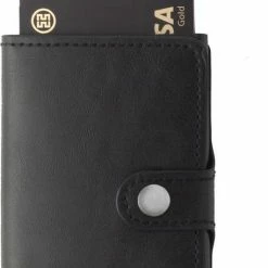 Hete verkoop π― Wallix Pasjeshouder Creditcardhouder - Uitschuifbaar - Unisex Portemonnee - 100% RFID Veilig - Leer & Aluminium - Zwart/Zwart π