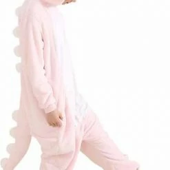 Beste deal 😀 Merkloos Roze Dino Onesie Verkleedkleding - Volwassenen & Kinderen - S (145-159 Cm) ✨