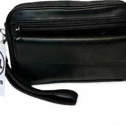 Groothandel 👏 THL Design - Polstas Heren - Polstasje Heren Leer - Toilettas - 4 Vakken - Echt Leer Zwart 🥰