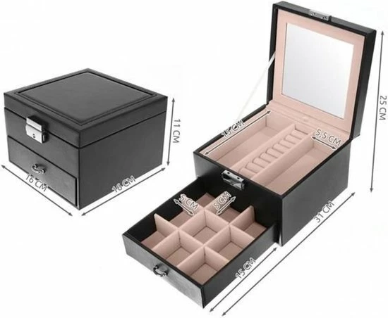 Coupon 🤩 Merkloos Sieradendoos XL Met Spiegel Sieradenkist Sieradenkistje Juwelendoos Juwelendoosje Juwelenkist Juwelenkistje Sieraden Organizer Met Slot Voor Meisjes Vrouwen Opbergen Zwart - Sieraden Poetsdoekjes 😍 7 Coupon 🤩 Merkloos Sieradendoos XL Met Spiegel Sieradenkist Sieradenkistje Juwelendoos Juwelendoosje Juwelenkist Juwelenkistje Sieraden Organizer Met Slot Voor Meisjes Vrouwen Opbergen Zwart - Sieraden Poetsdoekjes 😍 - Afbeelding 5