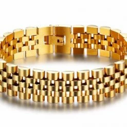 Kopen 😉 TrendFox Jubilee Stijl Armband - Horelogeband Stijl - Goud Kleurig - Staal - 15mm - Armband Mannen - Armband Heren - Sinterklaas Cadeautjes ✔️