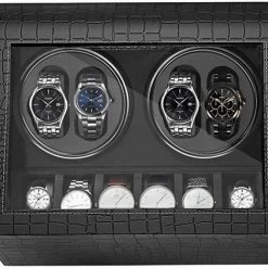Aanbiedingen โ๏ธ Q-deals Luxe Alligator 2-in-1 Automatische Horloge Winder Doos - Voor 4 Automatische Horloges + 6 Voor Opslag - Opbergbox Horlogedoos - Horlogeopwinder - Horlogebox ๐