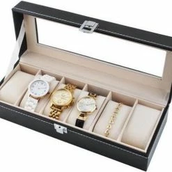 Begroting ๐ Merkloos Luxe Horlogedoos Met Kussentjes - Horloge-Opbergbox Houder Kist - Opbergkist Heren/Dames - Zwart Leer - 6 Horloges Compartimenten ๐ฏ