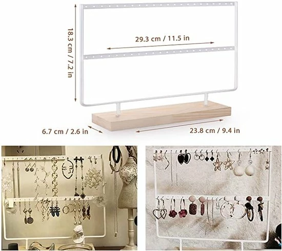Promo π Dielay Sieradenhouder - Display Voor Sieraden - Oorbellenrek - Hout En Metaal - 27x22x7 Cm - Wit π 4 Promo π Dielay Sieradenhouder - Display Voor Sieraden - Oorbellenrek - Hout En Metaal - 27x22x7 Cm - Wit π - Afbeelding 2