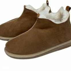 Goedkoop 😀 LuLu Wonen LuLu- Leren Sloffen - Rubberen Zool - Gevoerd Met Schapenvacht - Cognac - Maat 40. 😀