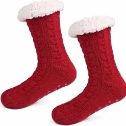 Groothandel ✨ Malinsi Huissokken Dames En Heren - Rood - Anti Slip Sokken - One Size - Dikke - Winter - Fleece - Fluffy - Verwarmde - Slofsokken - Bedsokken - Gevoerde Sokken - Cadeau Voor Hem Haar - Valentijn - Sinterklaas & Kerst 🥰