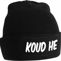 Uitgang 🛒 Merkloos KOUD HE Muts - Zwart - Beanie - One Size - Uniseks - Grappige Teksten - Original Kwoots - Wintersport - Apr S Ski Muts - Laat De Kou Maar Komen 💯