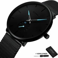Hete verkoop ๐งจ CRRJU Horloge - Unisex - Roestvrij Staal - 40 Mm - Black / Blue ๐