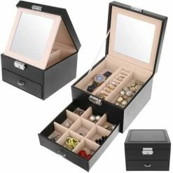 Coupon ๐คฉ Merkloos Sieradendoos XL Met Spiegel Sieradenkist Sieradenkistje Juwelendoos Juwelendoosje Juwelenkist Juwelenkistje Sieraden Organizer Met Slot Voor Meisjes Vrouwen Opbergen Zwart - Sieraden Poetsdoekjes ๐