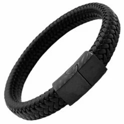 Beste Pirce ๐ฅ Rhylane Gevlochten Armband - Leer & Staal Zwart Maat S/M (18.5 Cm) โค๏ธ