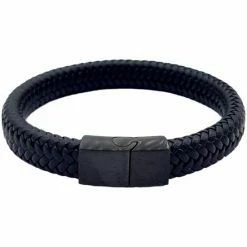 Beste Pirce 🔥 Rhylane Gevlochten Armband - Leer & Staal Zwart Maat S/M (18.5 Cm) ❤️ -Nike shop 550x550 552