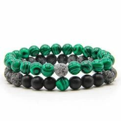 Beste Pirce ๐ AWEMOZ Natuursteen Armbanden - Contrast Kralen Armbandjes - Groen/Grijs - Sieraden - Cadeau Voor Man & Vrouw ๐ฅ