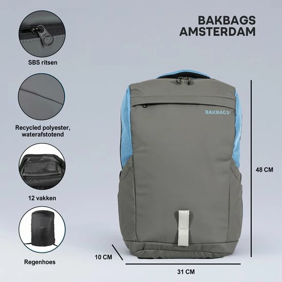 Goedkoop ✨ BAKBAGS Amsterdam Laptop Rugzak Voor 13 Tm 17 Inch Laptops - Laptoptas Incl Accessoires En Regenhoes - 10 Vakken - 25 Liter Inhoud - Duurzaam & Gerecycled Materiaal - Blauw-Grijs 🥰 5 Goedkoop ✨ BAKBAGS Amsterdam Laptop Rugzak Voor 13 Tm 17 Inch Laptops - Laptoptas Incl Accessoires En Regenhoes - 10 Vakken - 25 Liter Inhoud - Duurzaam & Gerecycled Materiaal - Blauw-Grijs 🥰 - Afbeelding 3