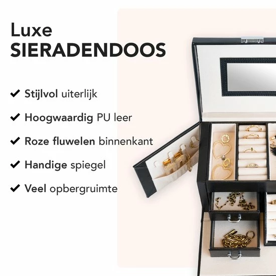 Aanbiedingen ⌛ Infinity Goods Sieradendoos Met Spiegel - Juwelendoos - Luxe Sieradenbox - Kistje - Vrouwen - Dames - Meisjes - Zwart ❤️ 4 Aanbiedingen ⌛ Infinity Goods Sieradendoos Met Spiegel - Juwelendoos - Luxe Sieradenbox - Kistje - Vrouwen - Dames - Meisjes - Zwart ❤️ - Afbeelding 2
