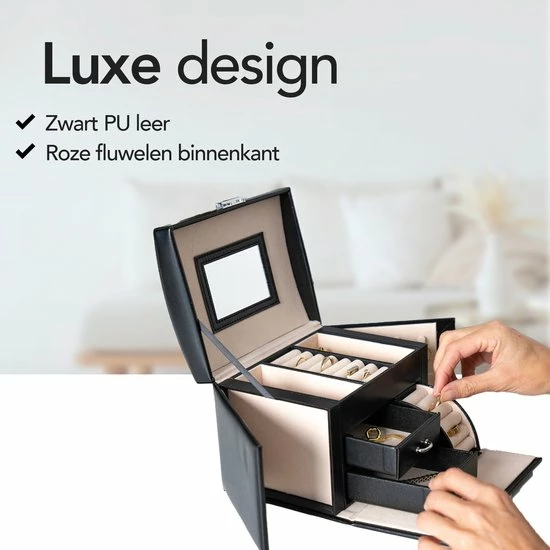 Aanbiedingen ⌛ Infinity Goods Sieradendoos Met Spiegel - Juwelendoos - Luxe Sieradenbox - Kistje - Vrouwen - Dames - Meisjes - Zwart ❤️ 5 Aanbiedingen ⌛ Infinity Goods Sieradendoos Met Spiegel - Juwelendoos - Luxe Sieradenbox - Kistje - Vrouwen - Dames - Meisjes - Zwart ❤️ - Afbeelding 3