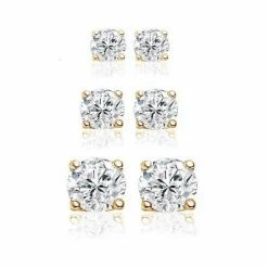 Begroting ๐งจ New Bling 929901023 Zilveren Oorknoppen - Set Van 3 Paar Oorknoppen - 4, 6 En 8 Mm Zirkonia - Rond - Goudkleurig ๐งจ