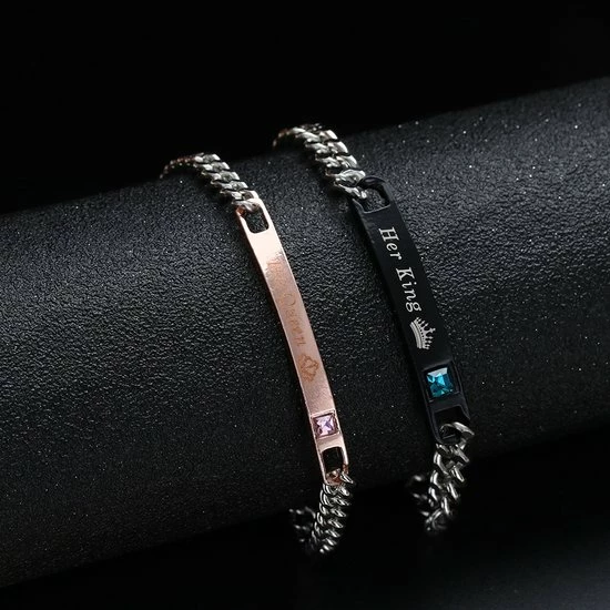 Groothandel ๐ Fler | Paar Roestvrij Stalen Armbanden Voor Koppels | Gegraveerde Tekst | Zwart Met Blauw Strass Kristal Met Tekst Her King Voor Hem | Rose Goud Met Roze Strass Kristal Met Tekst His Queen Voor Haar | Lengte: 'Her King' 21cm & 'His Queen' 17cm ๐งจ 4 Groothandel ๐ Fler | Paar Roestvrij Stalen Armbanden Voor Koppels | Gegraveerde Tekst | Zwart Met Blauw Strass Kristal Met Tekst Her King Voor Hem | Rose Goud Met Roze Strass Kristal Met Tekst His Queen Voor Haar | Lengte: 'Her King' 21cm & 'His Queen' 17cm ๐งจ - Afbeelding 2