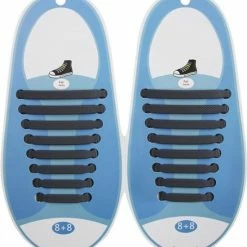 Nieuw 🥰 Merkloos Elastische Veters - Siliconen - Set Van 2 X 8 Stuks - Voor Volwassenen / Kinds / Kinderen - Schoenveters Elastiek - Voor 1 Paar Schoenen - Zwart ❤️