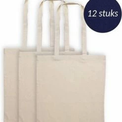 Korting 🧨 RemGoods Katoenen Draagtas - 12 Stuks - Naturel Canvas Tas - Handtas - Tassen - Tote Bag - Met Lange Hengsel - Geschikt Om Te Bedrukken Of Te Decoreren Met O.a. Textielverf, Textielstiften, Verfstiften, Sjablonen Etc. 🔔