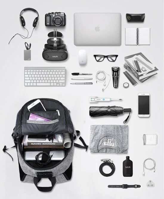 Beste Verkoop 🌟 IGOODS - USB Computer Rugtas Met Lader - Waterdicht - Met Sleutelcode - 15,6 Inch - Grijs 🔥 5 Beste Verkoop 🌟 IGOODS - USB Computer Rugtas Met Lader - Waterdicht - Met Sleutelcode - 15,6 Inch - Grijs 🔥 - Afbeelding 3