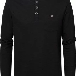 Gloednieuw ๐ Petrol Industries - Heren Knoop T-Shirt Met Lange Mouwen - Zwart - Maat M ๐