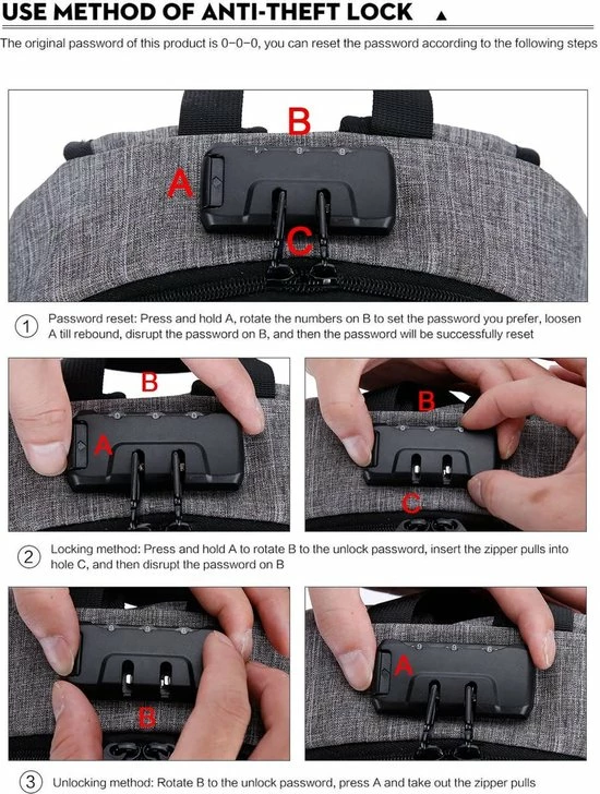 Beste Verkoop 🌟 IGOODS - USB Computer Rugtas Met Lader - Waterdicht - Met Sleutelcode - 15,6 Inch - Grijs 🔥 6 Beste Verkoop 🌟 IGOODS - USB Computer Rugtas Met Lader - Waterdicht - Met Sleutelcode - 15,6 Inch - Grijs 🔥 - Afbeelding 4