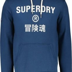 Korting ⭐ Superdry - Hoodie Logo Navy Blauw - Maat L - Comfort-fit ❤️