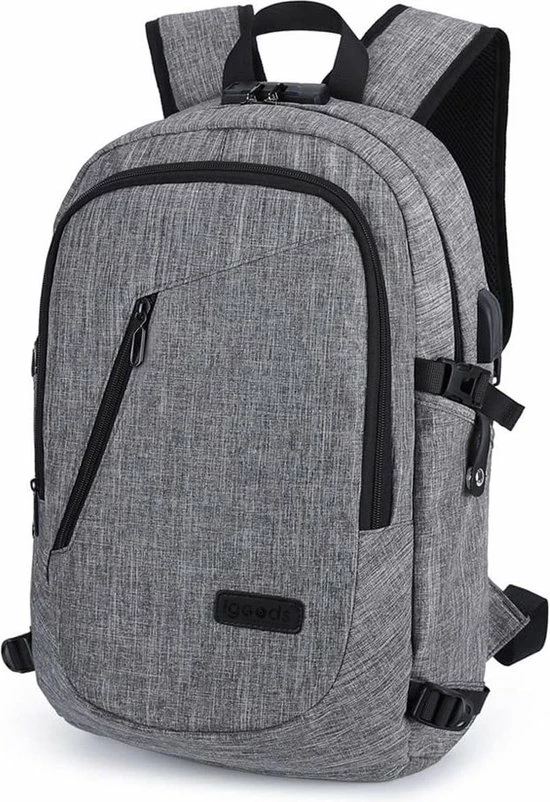 Beste Verkoop 🌟 IGOODS - USB Computer Rugtas Met Lader - Waterdicht - Met Sleutelcode - 15,6 Inch - Grijs 🔥 3 Beste Verkoop 🌟 IGOODS - USB Computer Rugtas Met Lader - Waterdicht - Met Sleutelcode - 15,6 Inch - Grijs 🔥